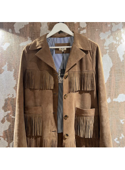 VESTE CAMEL EN DAIM À FRANGE