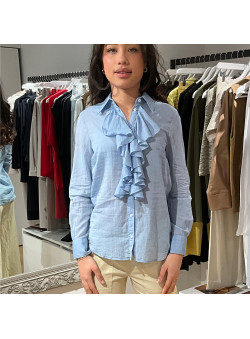 CHEMISE À JABOT BLEU CIEL