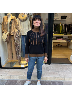 PULL COL MONTANT MARRON NOIR
