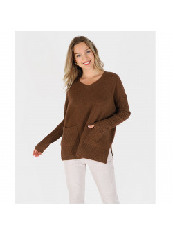 PULL CACHEMIRE NOISETTE COL V