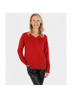 PULL COL V ROUGE EN CACHEMIRE