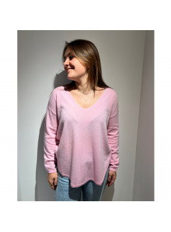PULL COL V ROSE CACHEMIRE