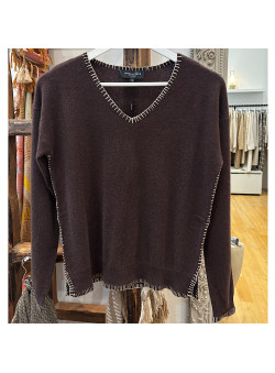 PULL COL V SURPIQÛRES CHOCOLAT